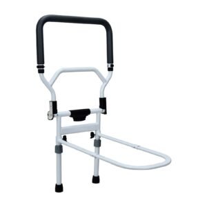 Adjustable Folding Floor-supported Bed Rail featuring bed safety rail and bedside assist handle; suited to home elder care