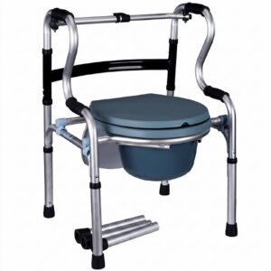 Walker Commode Chair featuring aluminum commode chair and height adjustable commode chair; suited to suitable for age-friendly walking support. | Height adjustable commode chair view of Walker Commode Chair