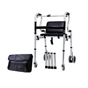 Heavy-duty Convertible Wheeled Walker with Waterproof Seat featuring 180 kg heavy duty walking aid; suited to wheeled or fixed home movement