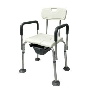 Shower and Commode Chair with Vacuum Suction Feet featuring shower commode chair; suited to suitable for home bathing and bedside. | Shower chair with back and handles view of Shower and Commode Chair with Vacuum Suction Feet