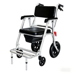 Wheeled Folding Portable Commode featuring aluminum commode chair and lightweight commode chair; suited to suitable beside a bed