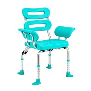 Wide Folding Aluminum Shower Chair with Armrests and Backrest featuring shower chair with arms; suited to home bathrooms